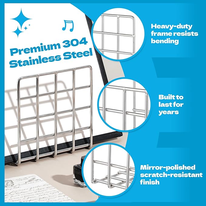 AceOrbit Metal Magazine Rack Holder, 304 Stainless Steel Metal Vinyl Record Stand Holder Record Book Stand Multipurpose Storage Display for Album Lps Magazine File Organizer Living Room Bedroom Office