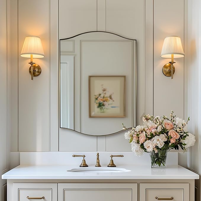 ANDY STAR Gold Bathroom Mirror, 22"x30" Scalloped Wall Mirror in Stainless Steel Metal Frame, Unique Vanity Mirror with Modern Curved Edge Design, Ideal for Bathroom, Bedroom, Entryway