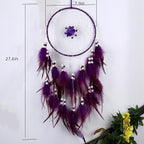 Handmade Dream Catchers Wall Decor,Boho Feather Dreamcatcher with Natural Elements,Unique Home Decor Gift for Bedroom, Living Room (Purple 27.6in)