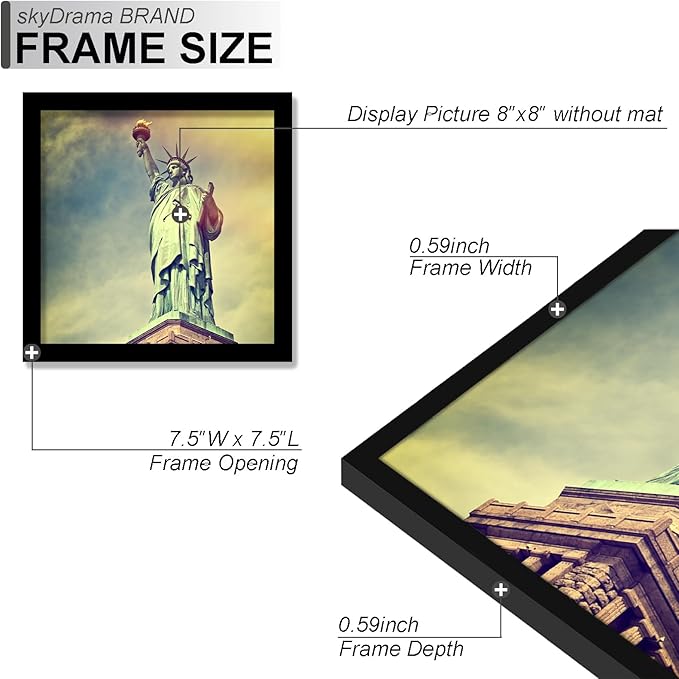 100% Solid Wood 8x8 Frame Set of 2, Black Square Picture Frame for 8 x 8 Picture Poster Photo, Light Weight 8by8 HQ Matte Black Frame for Wall - 2 Pack/Black/8"x8"