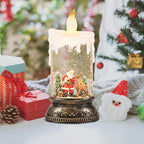 GenSwin Christmas Snow Globe Candle, Swirling Glittering Candle with Timer Music and Santa and Reindeer, Winter Snow Shaped Lantern, USB/Battery Operated Candles for Christmas Decoration