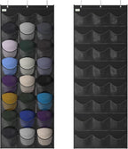 Unjumbly Baseball Hat Rack, 24 Pocket Over-The-Door Hat Organizer with Clear Deep Pockets to Display Baseball Caps Collection, Complete with 3 Over Door Hooks (Black, 24 Pockets)