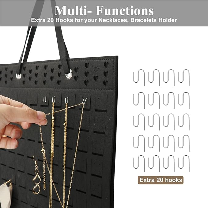 Hanging Earrings Organizer & Holder - 20 Hooks, Holds Up To 300 Pairs, Compact Design, Soft Material, Earring Hanger & Display for Women & Girls - 1 Pack
