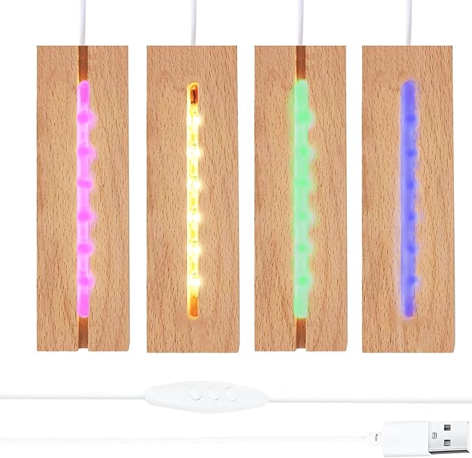 6 inch Rectangle Display Pedestal, Colorful Rectangle Led Lights Display Base, Crystal Wooden Lighted Base Stand for Acrylic, Crystal, Night Light, Glass Resin Art