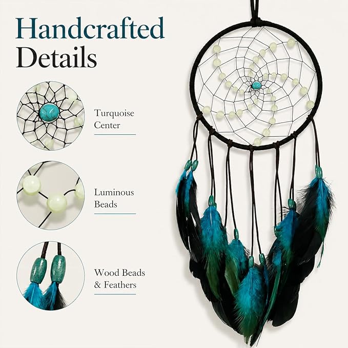 Luminous Dream Catchers Wall Hanging Room Decor Dreamcatcher Handmade Feather for Girls Boys Kids Bedroom Decoration Ornament Craft Gift