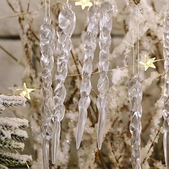 24 Pcs Plastic Hanging Icicles Drop Ornament for Christmas Tree Wedding Party Decorations (Transparency)