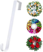 12” Metal Over The Door Wreath Hanger for Front Door – Non-Scratch Door Hook for Hanging Christmas Wreaths, Holiday Decor & Welcome Signs, Durable Wreath Hanger Hooks for Home Decoration, White