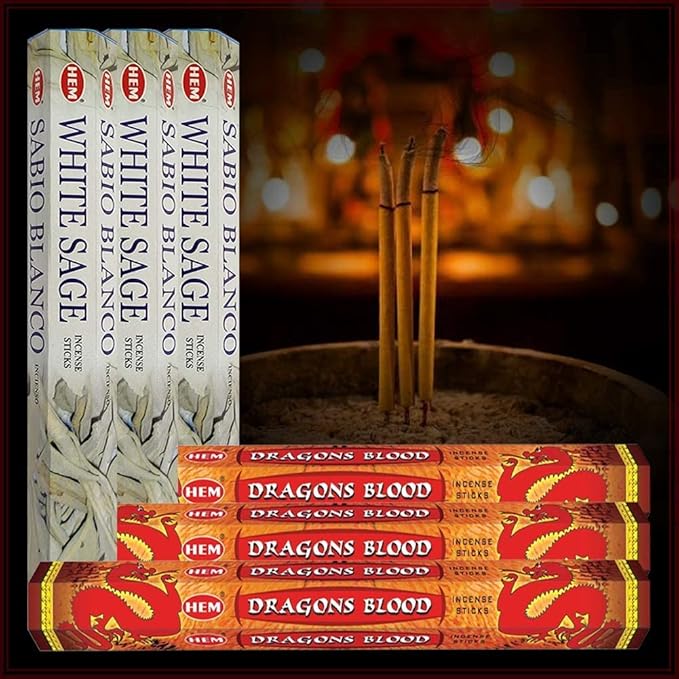 Dragon's Blood Incense Sticks and White Sage Incense Sticks with Incense Holder Bundle for Home Fragrance and Smudging