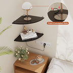 JJL Corner Shelf Wall Mounted, 12 Inches 2-Tier Floating Corner Shelf, Fan-Shaped Rustic Wood Decor with Fence, Black Wall Storage for Living Room Bedroom Kitchen Bathroom