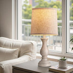 Seealle Farmhouse Table Lamps Set of 2 - Rustic Bedroom Lamps for Living Room, 22" Boho Bedside Lamp for Night Stands End Table Office Desk Lamp Nightstand Clearance Decorating with Linen Shades