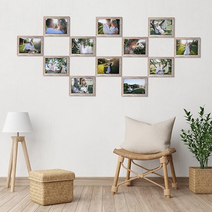 Lyeasw Rustic 5x7 Picture Frame Set of 12, Multi Woodgrain Farmhouse Photo Frames for Wall or Tabletop, Beige