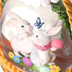Easter Snow Globe Bunny Snow Globe Basket with Timer, USB and Battery Powered, Easter Decorations for Home Eggs Basket