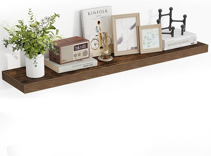 Acovy 48 Inch Floating Shelves, 48"x9.25"x1.5" Inch Deep Floating Shelves for Wall, Wooden Shelves for Bathroom, Bedroom, Living Room, Brown, 1 Piece