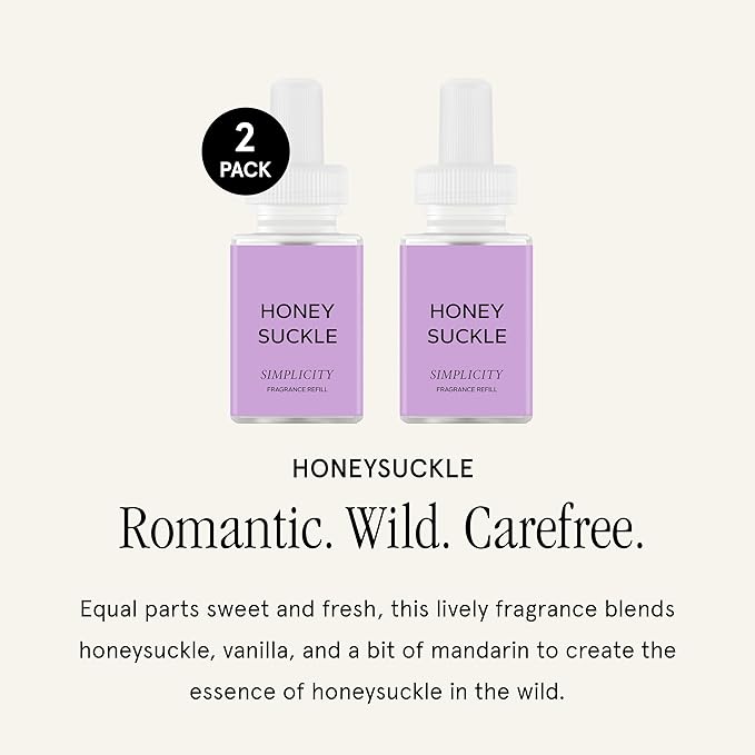 Pura & Simplicity Home Scent Refill - Smart Air Diffuser - Long-Lasting Luxury Fragrance per Refill - Home Essential - Clean & Safe Diffuser Fragrance - 2 Pack, Honeysuckle