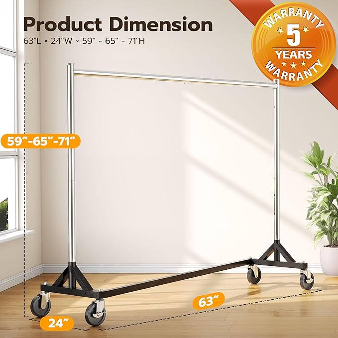 HOKEEPER Commercial Z Base Garment Rack Hold 500LBS Heavy Duty Clothing Rack Adjustable Rolling Clothes Rack for Hanging Clothes Racks on Wheels Portable Z Rack, Chrome Finish