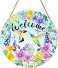 Welcome Spring Summer Hummingbird Front Door Sign Decor 12"x12" Spring Floral Flowers Wood Door Hanger for Outdoor Outside Porch Seasonal Farmhouse Wooden Wreath Wall Hanging Sign for Home Yard