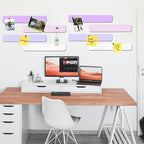 8Pcs Rectangle Felt Cork Board Bar Strips with 35 Pushpins, Self-Adhesive Bulletin Board Strips for Office School Home Wall Decor Stickers Memos Schedules Photos Display -Purple+Pink