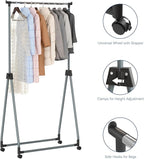 Whitmor Foldable Garment Rack - Rolling Clothes Rack - Adjustable Height Garment Rack, Heavy Duty Foldable Clothes Rack with Adjustable Hanging Rod for Home Office- Silver & Black