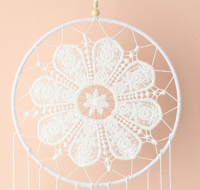 Dream Catchers White for Bedroom, Handmade Hanging Decorations White Feather Lace Dream Catcher Mobile for Girls Room Decor
