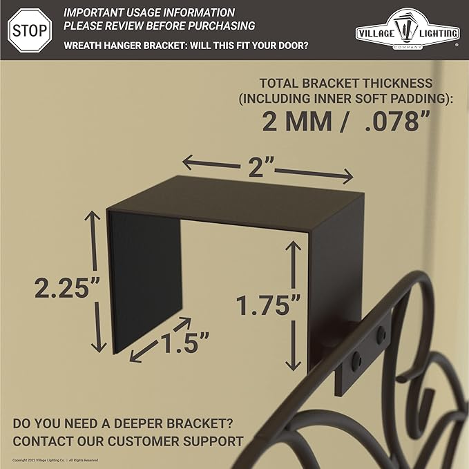 [Front Door WREATH HANGER] - Ivy Design | ADJUSTABLE Hook Length for Tall and Small Doors | PADDING to Prevent Damage like Scratch and Dents | Heavy Duty Cast Iron Metal Hangar - (Brown)