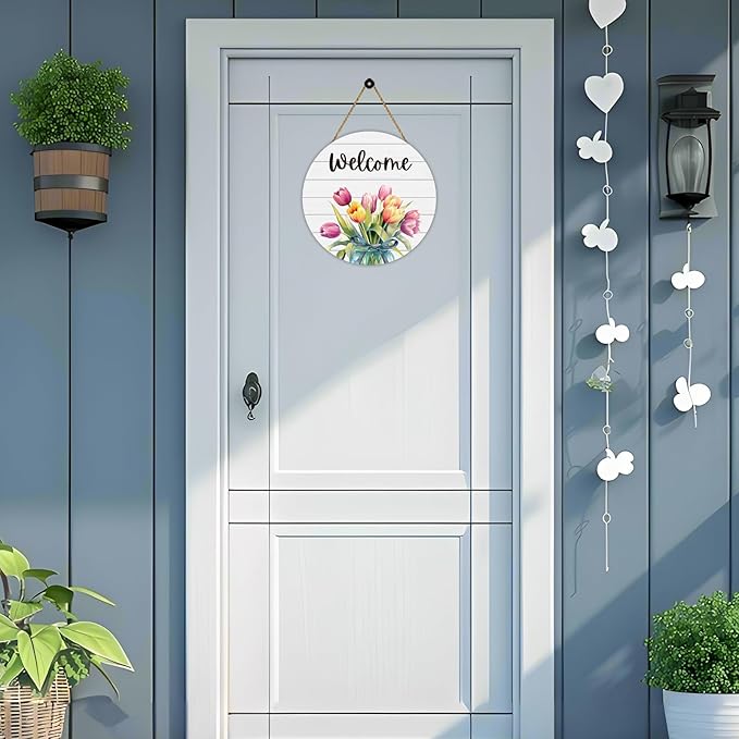 Spring Decorations for Home Spring Door Decor Mason Jar Tulip Wall Decor Wooden Tulip Wreaths for Front Door Hanger Welcome Sign for Porch Wall Indoor Home Decor (Tulip)
