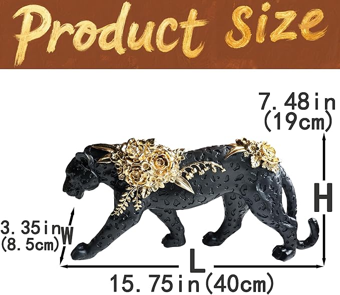 Cheetah Statue Black Gold Leopard Sculpture Home Decor Leopard Sculpture Resin Handmade Sitting Suitable for Living Room Table Center Bedroom Gift for Woman Father