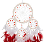 Large Rattan Dream Catchers - Deep Red Rooster Feather with Luxury Pearl, Multiring, Handmade Dreamcatcher for Bedroom, Dream Catcher for Girls, Dream Catchers for Boys, Dream Catcher Wall Decor