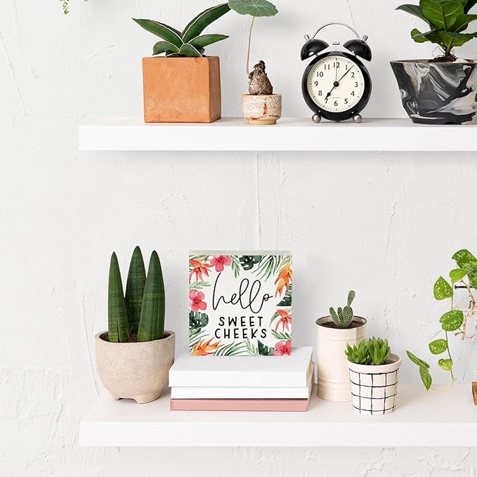Hello Sweet Cheeks Bathroom Decor Summer Bathroom Decor Flower Summer Decorations Wooden Box Sign for Home Office Farmhouse Table Shelf