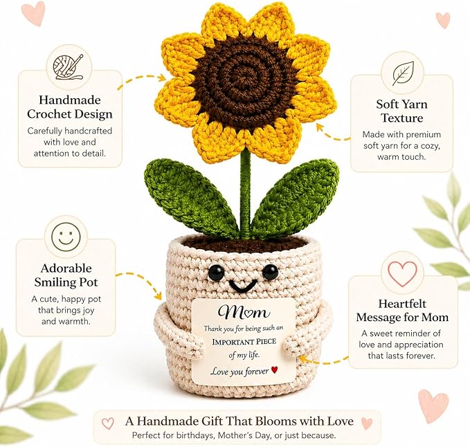Velyra Sunflower Crochet Doll, Thank You for Being Such an Important Piece of My Life, Desk Decor, Mother's Day Birthday Christmas Thank You Gifts for Mom in Law Stepmom, Grandma, Women