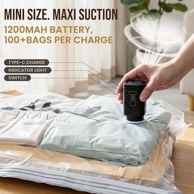 TAILI Vacuum Storage Bags with Rechargeable Electric Pump, 16 Pack (6M+6L+4XL), Vacuum Seal Bags for Clothing, Packing Cubes Compression for Vacation Cruise, Portable Storage for Travel Essentials