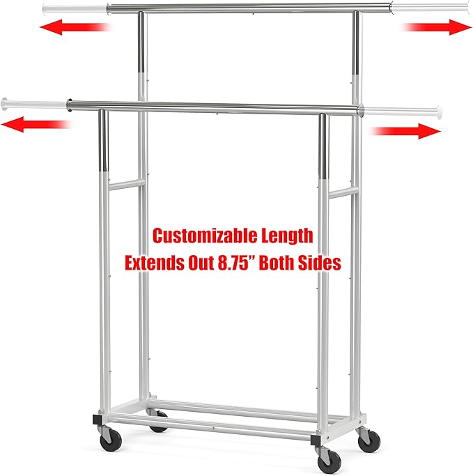Simple Houseware Standard Double Rod Garment Rack, Silver