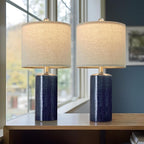 G-SAFAVA 20.25" Small Table Lamps Set of 2 Modern Ceramic Lamps for Living Room Farmhouse Bedside Lamps Boho for Night Stands Bedroom Lamps Side Table Lamps End Table Lamps, Blue