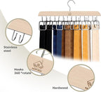 Belt Hanger for Closet, 14 Hooks Sturdy Wood Rack - Rotating Organizer for Belts, Scarf, Ties & Accessories