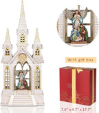 Church Snow Globe Lighted,Christmas Snow Lantern,Angel Holy Family Nativity Christmas Eve Glitter Snow Globe with Musical,Christian Decorations Indoor,Two Power Modes of Church Snow Globes
