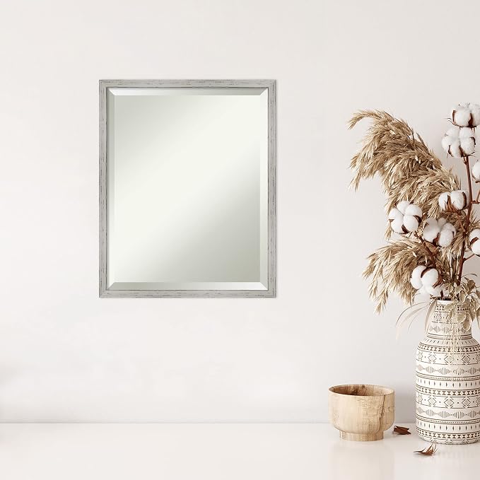 Amanti Art White Wall Mirror 21x17 Shiplap White Narrow Rectangle Bathroom Mirror for Wall Decor Living Room, Small Cottage Wood Frame, Hangs Horizonally and Vertically, Bathroom Decor, Beveled Edge