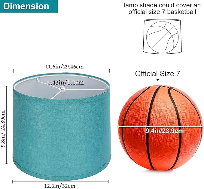 Lampshades Set of 2, Blue Lamp shades for Table Lamps, Floor Lamps, 11.6" Top x 12.6" Bottom x 9.8" High, Fabric Drum Lampshade(Spider Fitter), Modern Lamp shades Replacement, Assembly Required