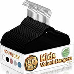 HOUSE DAY 14 Inch Kids Velvet Hangers 50 Pack, Durable Big Kid Hangers for Youth, Teen, Non Slip Kids Felt Hanger, Cute Childrens Hanger for Closet, Black