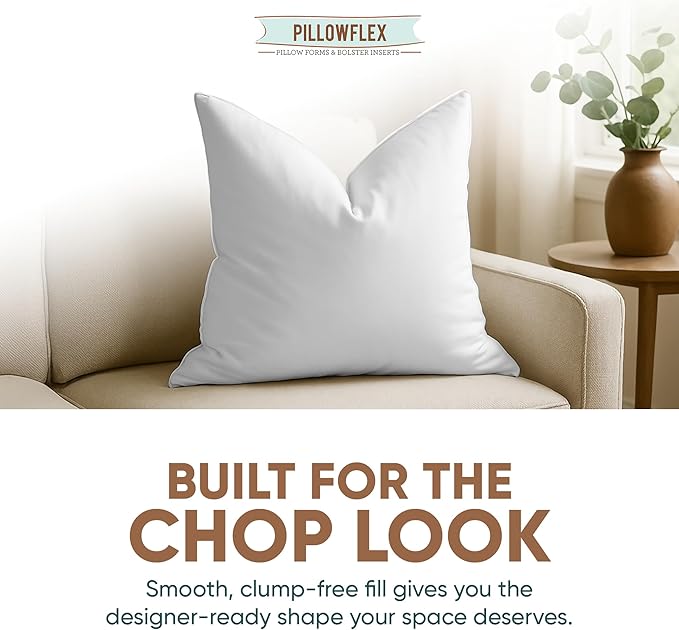 Pillowflex Synthetic Down Pillow Insert - 24x24 Down Alternative, Large Euro Pillow, Square Ultra Soft Throw, Euro Bed Sham - 1 Decorative Form