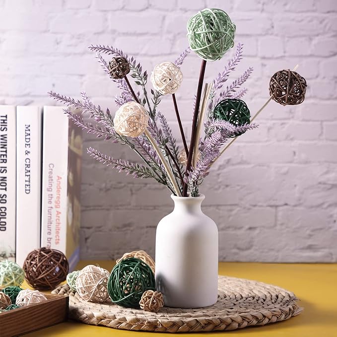 Patelai 36 Pcs Wicker Rattan Balls Decorative Balls for Vase Centerpiece Bowls Orbs Filler for Home Decor,4 Sizes(Vivid Color,2.8'',2.4'',2'',1.6'')