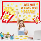 Popcorn Bulletin Board for Classroom Decorations Happy New Year Classroom Bulletin Board Set DIY Crafts Movie Themed Paper Cutouts for Students Wall Popcorn Holiday Celebration Party Supplies Decor