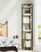 Hzuaneri Corner Shelf Stand, Corner Bookshelf, Plant Shelf, Corner Display Rack, Standing Shelf with Metal Frame for Living Room, Bathroom, Kitchen, Industrial Style, 6 Tier Rustic Brown CS06601B