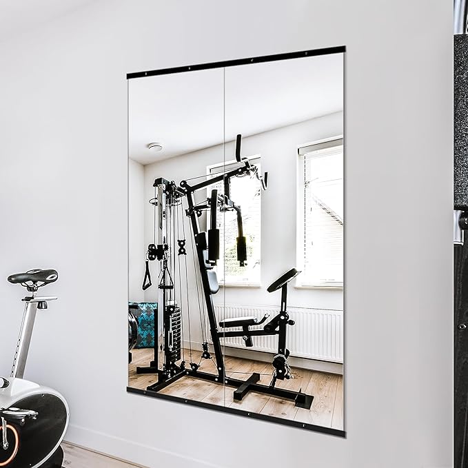 TRAHOME Home Gym Mirror for Wall,60x25x2PCS Full Length,Glass Frameless Body Large Mirror for Home Gym,Workout,Bedroom,Garage(Black)