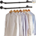 IBUYKE Industrial Pipe Clothes Rack Set of 2, 37 Inch Wall Mounted Clothing Rack, Space-Saving Hanging Closet Rod, Heavy Duty Multi-Purpose Garment Rack for Closet and Laundry Room, Black TYJ001H-2