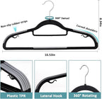 Heavy Duty Plastic Clothes Hangers, Space Saving Hangers 30 Pack, Non-Slip, 0.2 Inches Slim, 360° Swivel Silver Hook for Shirts, Pants & Wet/Dry Garments, Black and Dark Gray