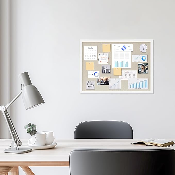 DAHAPYBOO Cork Board with Linen White,Bulletin Board 23"x17" Hanging Corkboards for Office Home School Message Board or Vision Board Decoration.