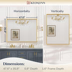 Keonjinn Gold Bathroom Mirror 48 x 36 Inch, Brushed Gold Metal Framed Mirror, Rectangular Square Corner Large Vanity Mirrors for Wall, Oversized Rectangle Mirrors for Over Sink