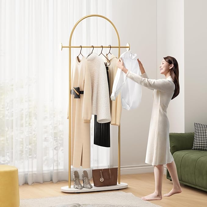 Gold Clothing Rack with Marble Base Heavy Duty Coat Rack for Entryway, Bedroom, Living Room, Boutiques-67''H