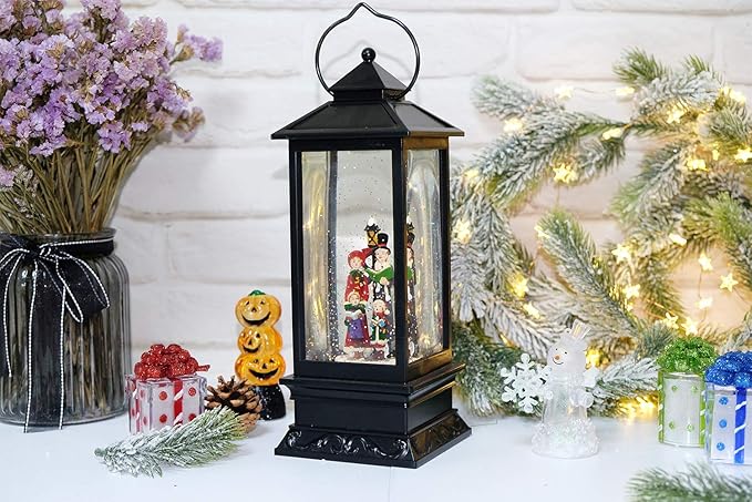 Wondise Christmas Lighted Musical Snow Globes Lantern with Timer, 12 Inches USB Powered and Battery Operated Spinning Water Glittering (Choir)