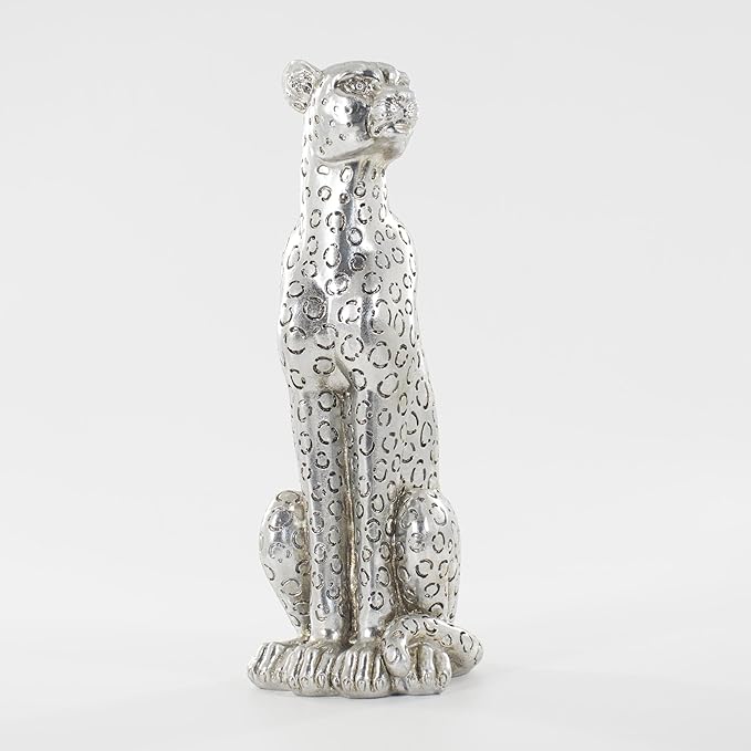 Cheetah Statue Sculptures Home Decor , 11"Silvery Leopard Antique Classical Figurine Sitting Sculpture Standing,Office,living room,dining room,display rack,coffee table or entrance tabletop decoration