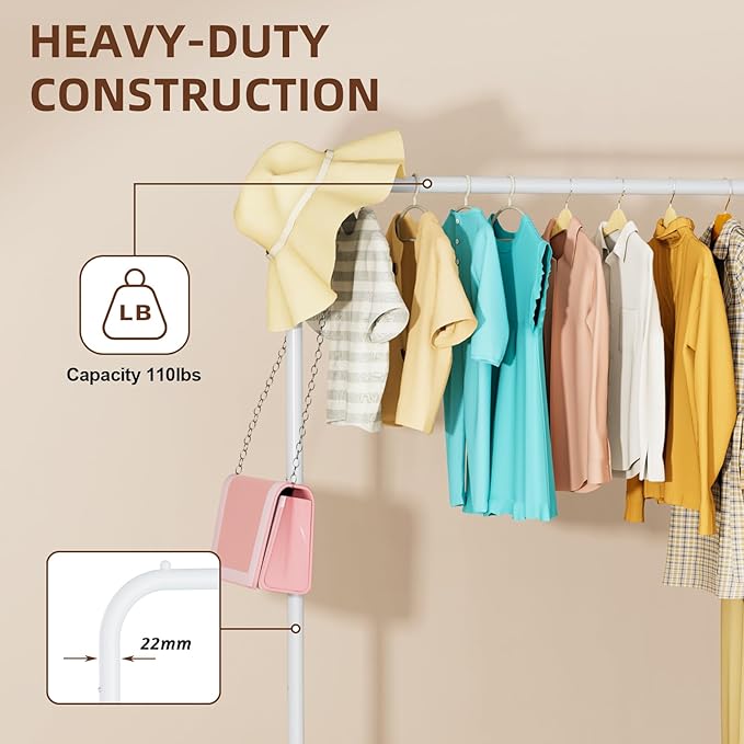 Rolling Clothing Racks for Hanging Clothes, Garment Rack for Clothes to Hang, Metal Portable Wardrobe Rack for Coats, Jackets, Shirts, Dress,White